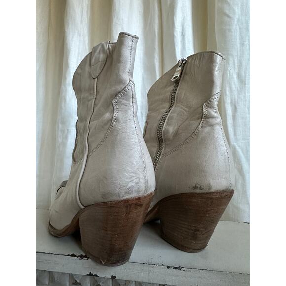 Free People Brayden Western Boots  Leather Pewter Tip Ivory Bone sz 39, Italy - Picture 13 of 13